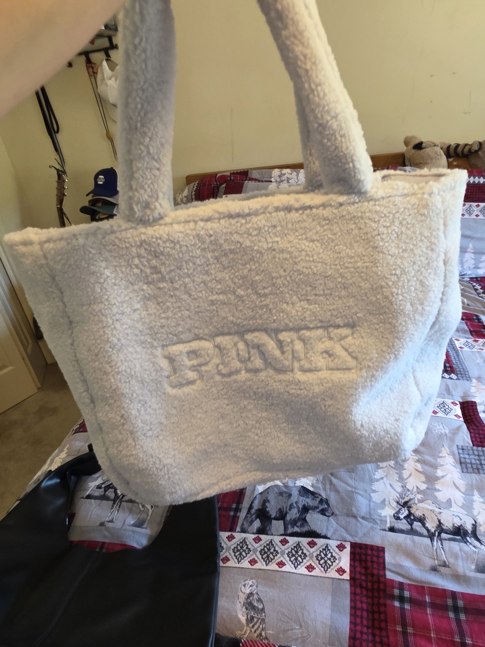 PINK Victoria's Secret Plush Sherpa Tote in Blue